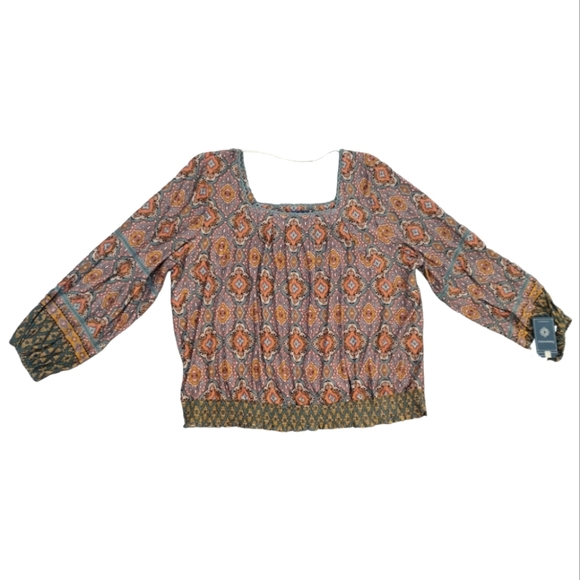 Democracy Bohemian Long Blouson Sleeve Smocked Hem Top Cottagecore - Picture 11 of 11